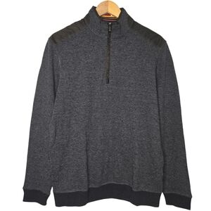 Bugatchi Mens Black Gray Striped Quarter Zip Pullover Top Size Medium